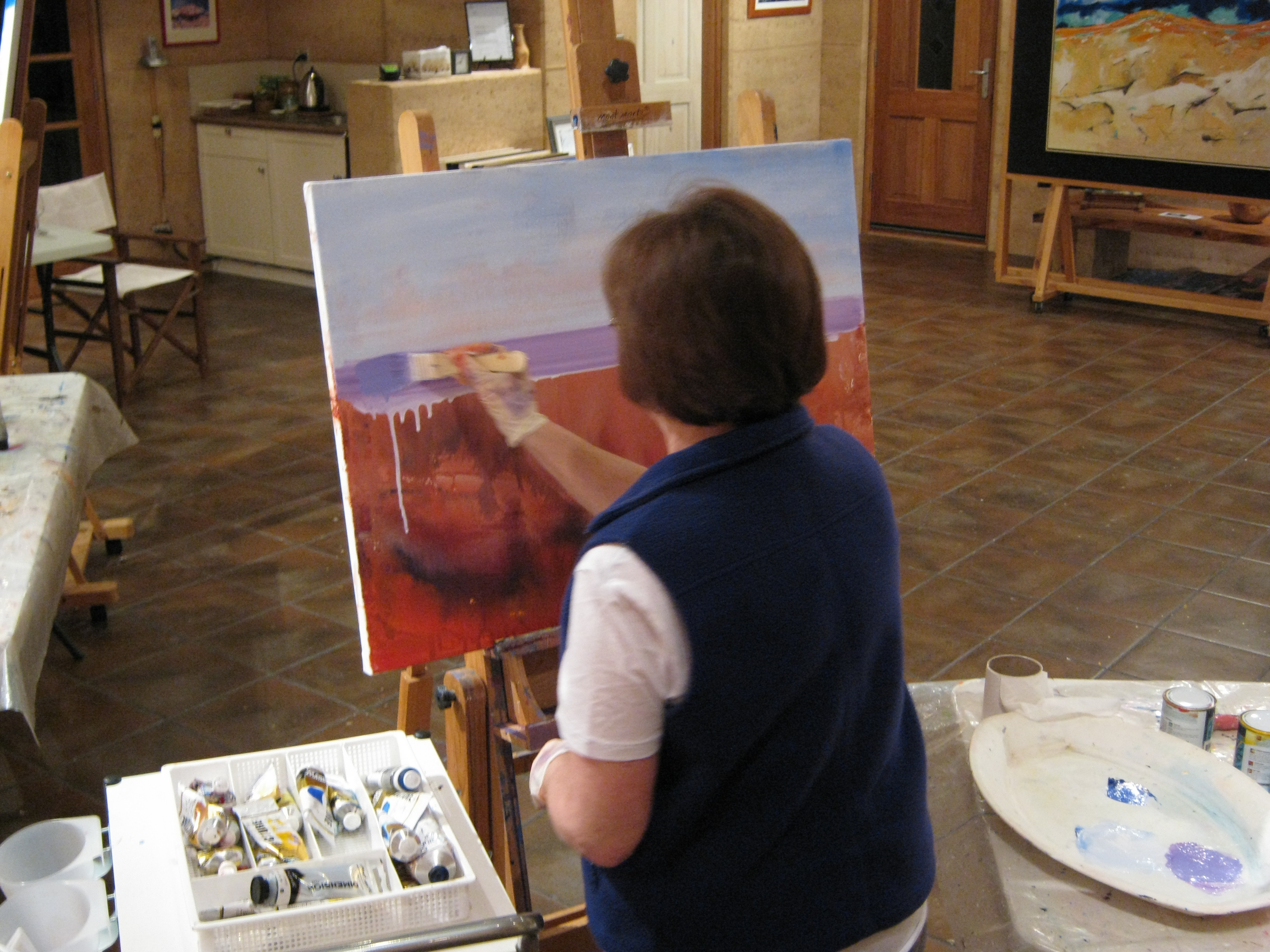 HELEN HAYWARD WORKING ON AN ACRYLIC PAINTING HELEN HAYWARD WORKING ON AN ACRYLIC PAINTING
